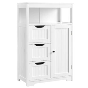 Alden Design Wooden Bathroom Storage Cabinet with Open Shelving, White