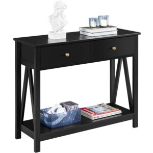 Alden Design 31.5" H Wooden Console Table with Storage Drawer for Entryway Living Room, Black