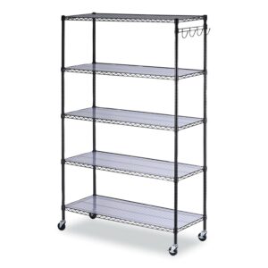 Alera 5-Shelf Wire Shelving Kit with Casters and Shelf Liners, 48w x 18d x 72h, Black Anthracite