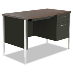 Alera ALESD4524BM 45.25 in. x 24 in. x 29.5 in. Single Pedestal Steel Desk - Mocha/Black, Chrome Legs