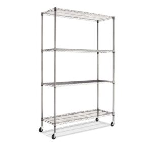 Alera Complete Wire Shelving Unit with Casters, Four-Shelf, 48" x 18" x 72", Black Anthracite