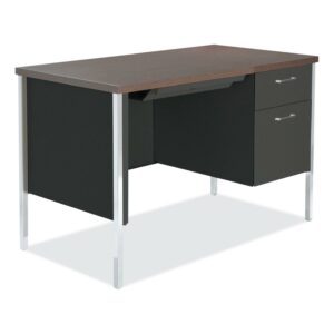 Alera Single Pedestal Steel Desk, 45.25" x 24" x 29.5", Mocha/Black