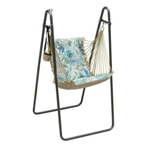 The Hamptons Collection 64" Black and Ivory Contemporary Hanging Chair and Stand