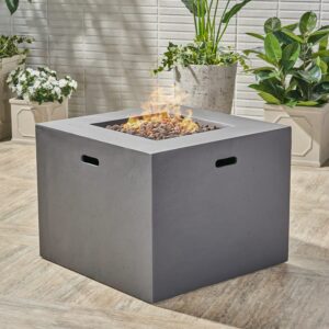 Alison Outdoor 31" Light Weight Concrete Square Gas Burning Fire Pit, Dark Gray