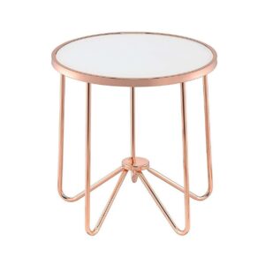 ACME Alivia Round Glass Top End Table in Frosted Glass and Rose Gold