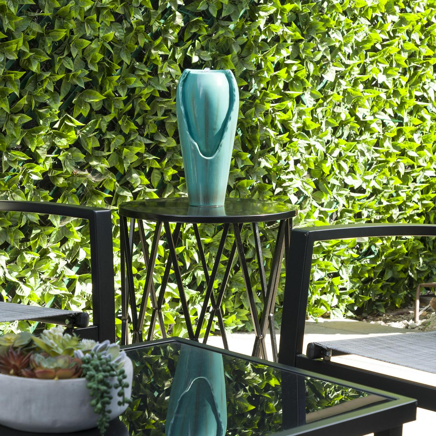 Alpine Corporation 12" Tall Indoor Ceramic Jar Tabletop Fountain with LED Lights, Turquoise - Image 7