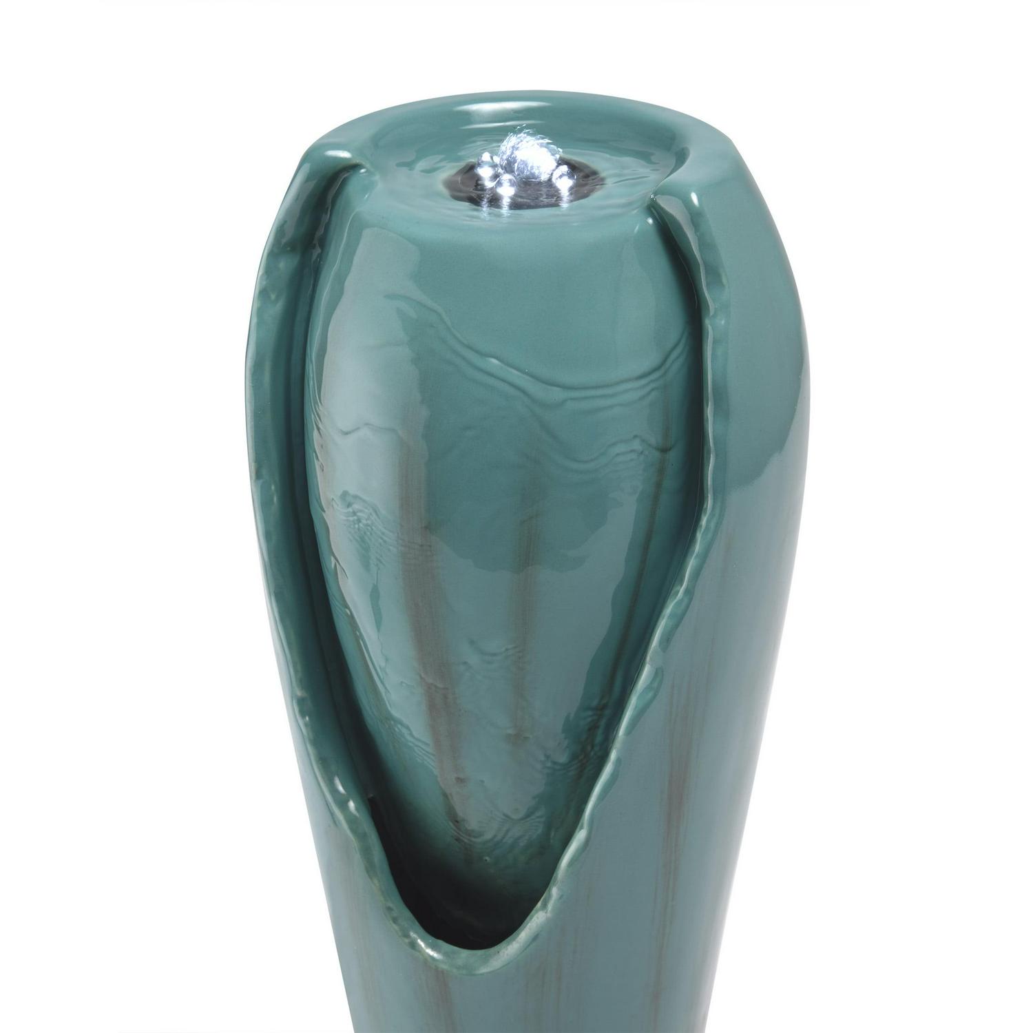 Alpine Corporation 12" Tall Indoor Ceramic Jar Tabletop Fountain with LED Lights, Turquoise - Image 11