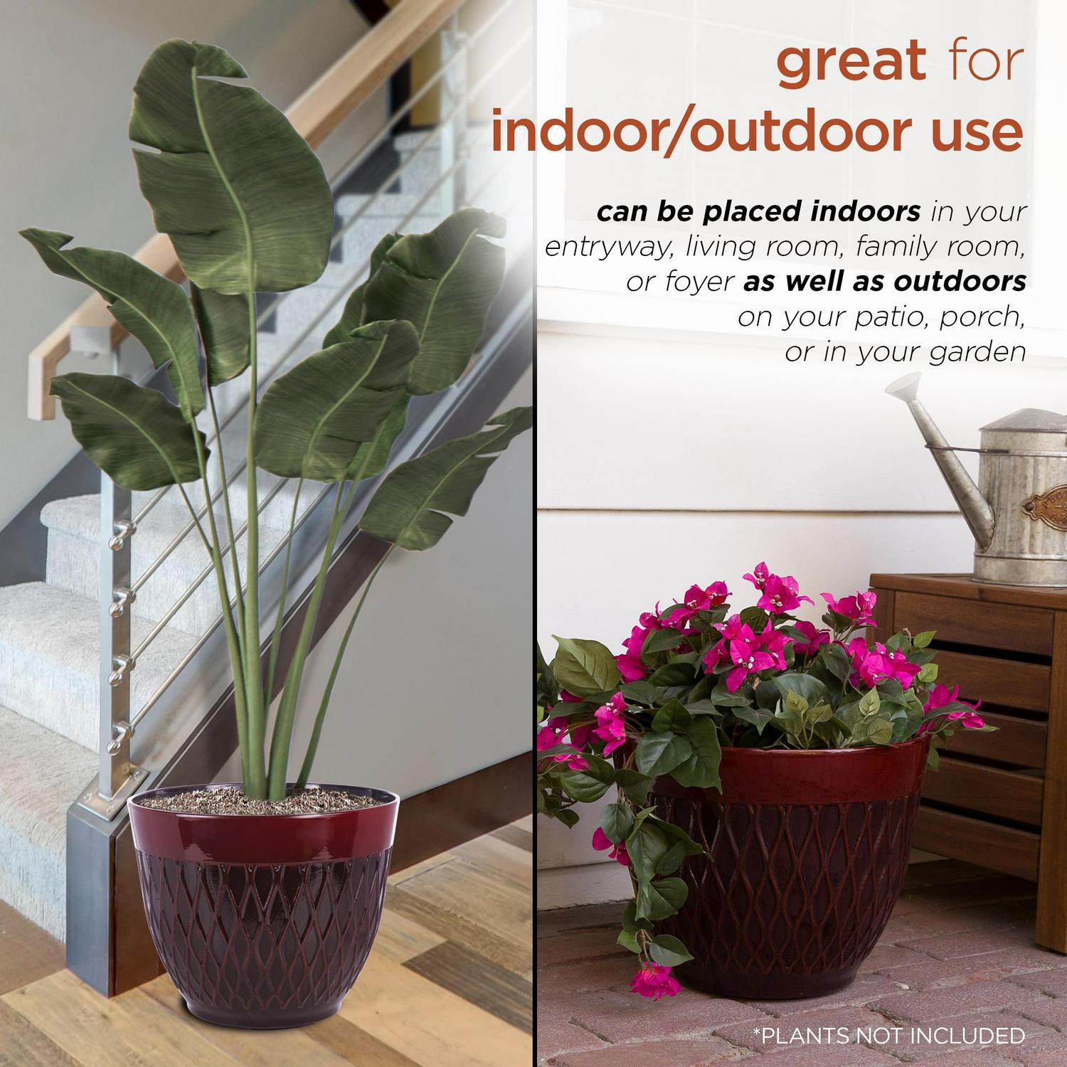 Alpine Corporation 15" x 12" Stone-Look Planters with Drainage Holes, Red, Set of 2 - Image 5