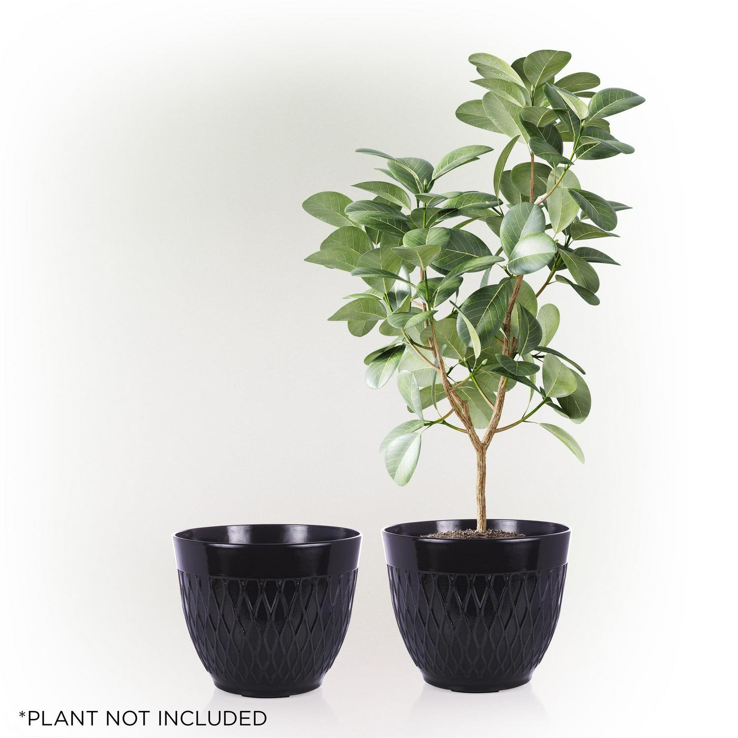 Alpine Corporation 15" x 12" Stone-Look Planters with Drainage Holes, Black, Set of 2 - Image 9