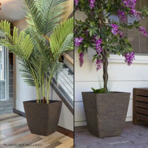 Alpine Corporation 16" x 17" Stone-Look Planters, Brown, Set of 2