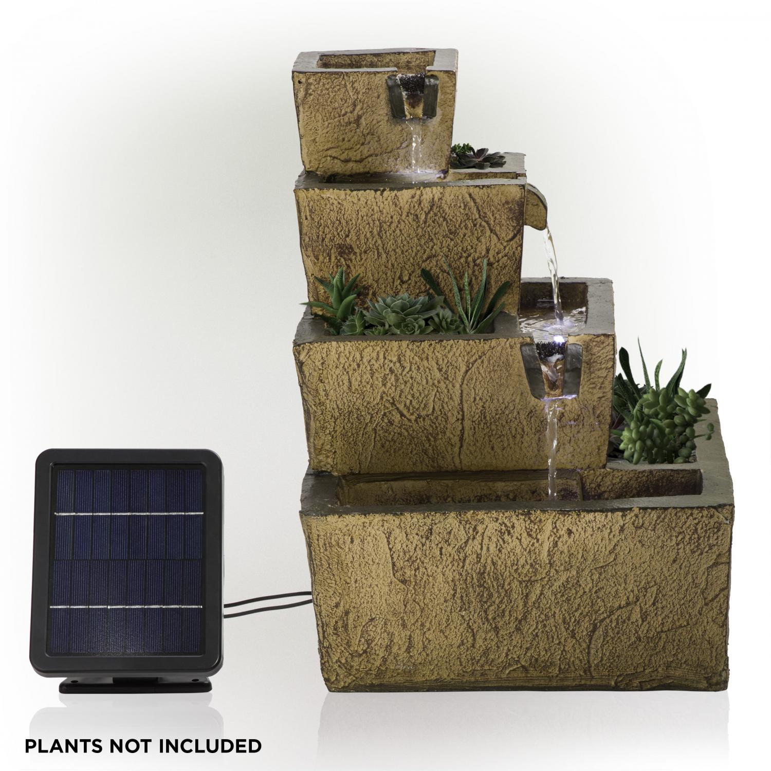 Alpine Corporation 17" Tall Solar Rustic Tiered Fountain Yard Decoration with LED Lights - Image 8