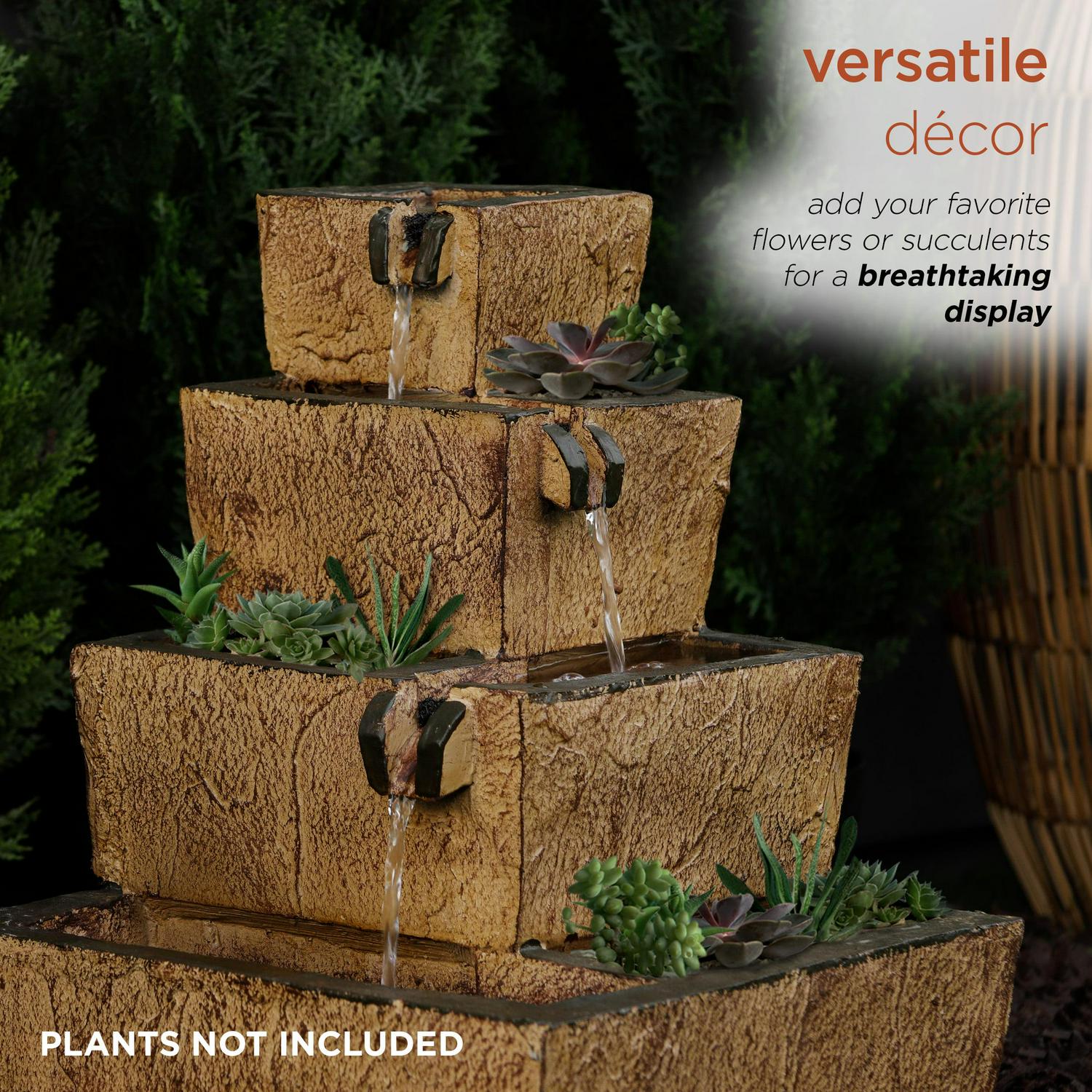 Alpine Corporation 17" Tall Solar Rustic Tiered Fountain Yard Decoration with LED Lights - Image 5