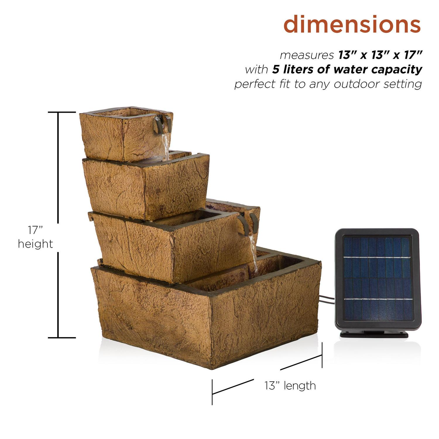 Alpine Corporation 17" Tall Solar Rustic Tiered Fountain Yard Decoration with LED Lights - Image 3