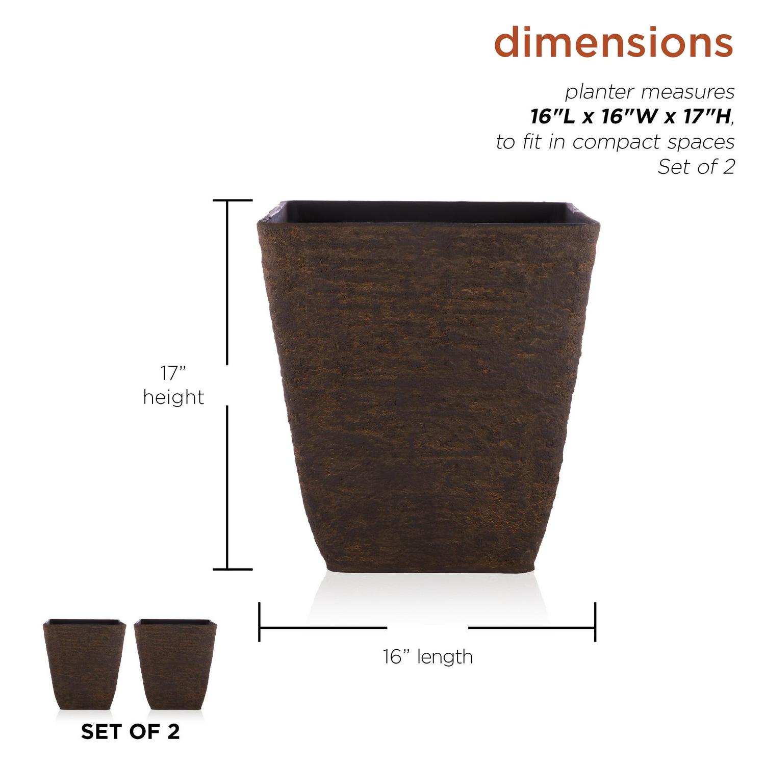 Alpine Corporation 16" x 17" Stone-Look Planters, Brown, Set of 2 - Image 3