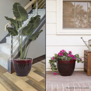 Alpine Corporation 15" x 12" Stone-Look Planters with Drainage Holes, Red, Set of 2