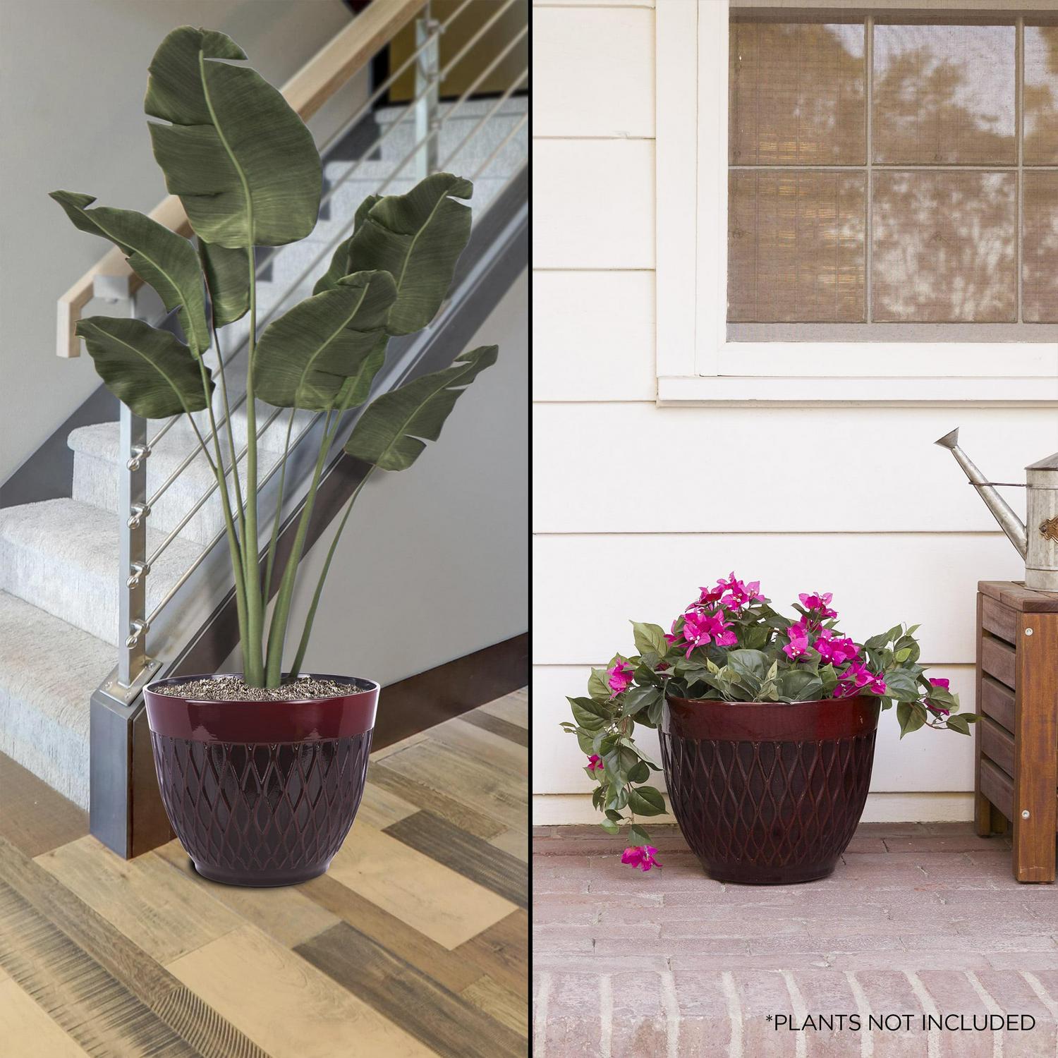 Alpine Corporation 15" x 12" Stone-Look Planters with Drainage Holes, Red, Set of 2