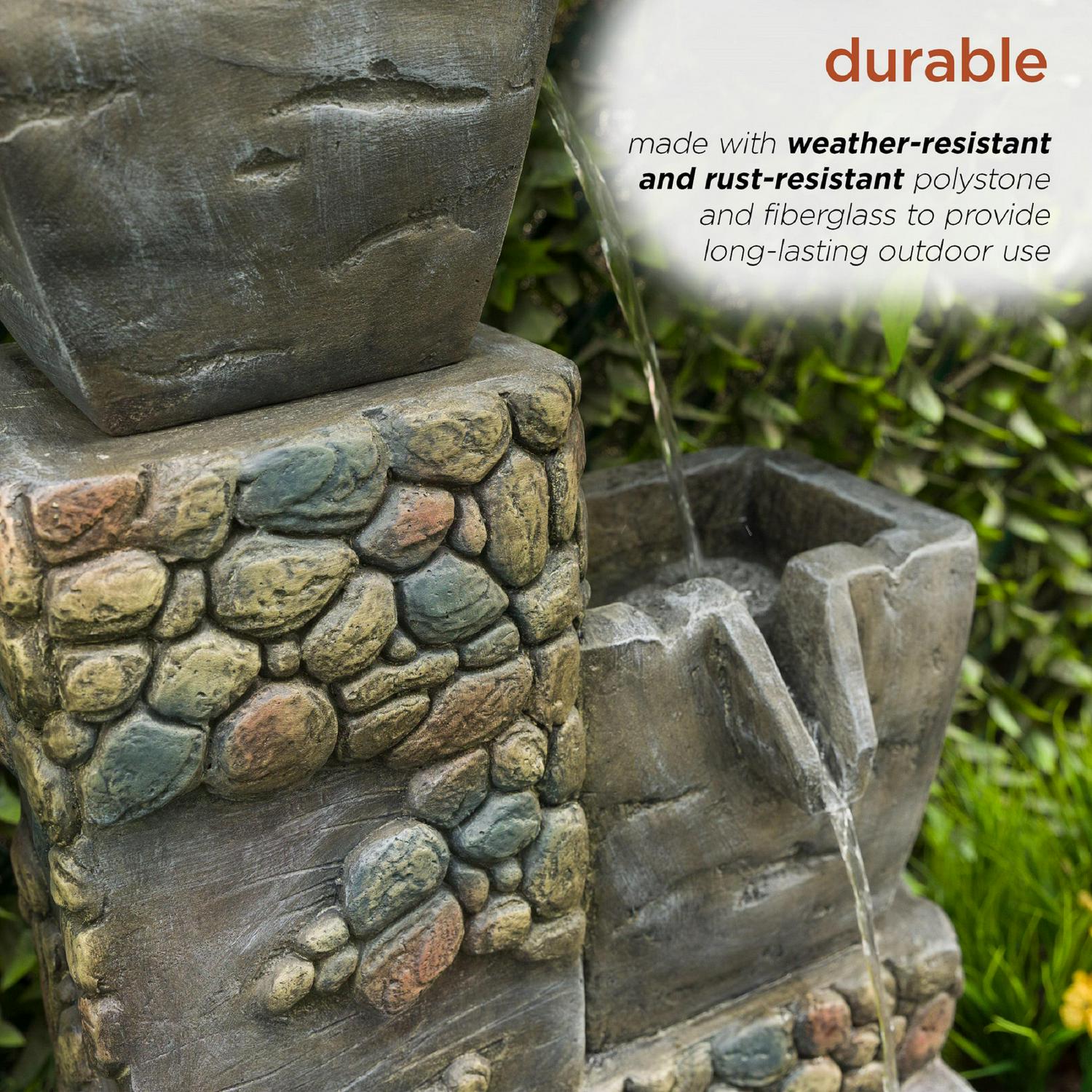 Alpine Corporation 19" x 16" x 43" Tiered Cascading Fountain with LED Lights, Gray - Image 7