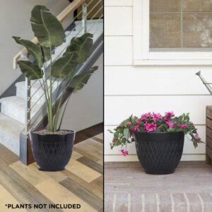 Alpine Corporation 15" x 12" Stone-Look Planters with Drainage Holes, Black, Set of 2