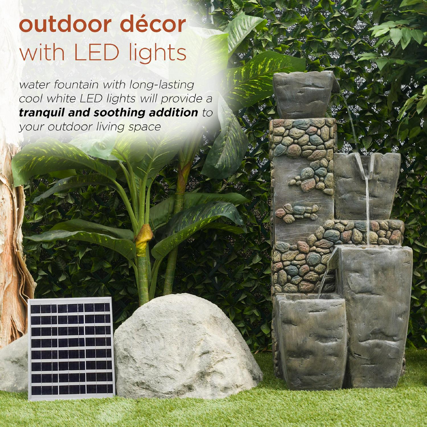 Alpine Corporation 19" x 16" x 43" Tiered Cascading Fountain with LED Lights, Gray - Image 4