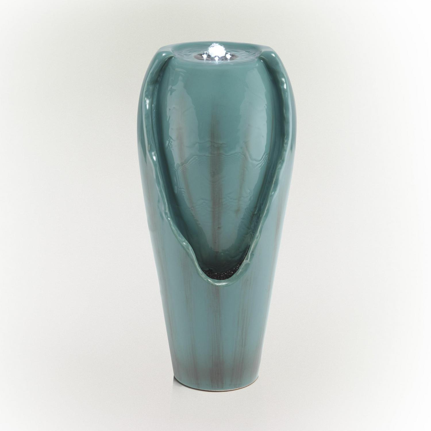 Alpine Corporation 12" Tall Indoor Ceramic Jar Tabletop Fountain with LED Lights, Turquoise - Image 2
