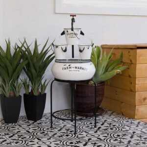 Alpine Corporation 15" x 15" x 36" Outdoor Iron Tiered Pails Pump Fountain, White