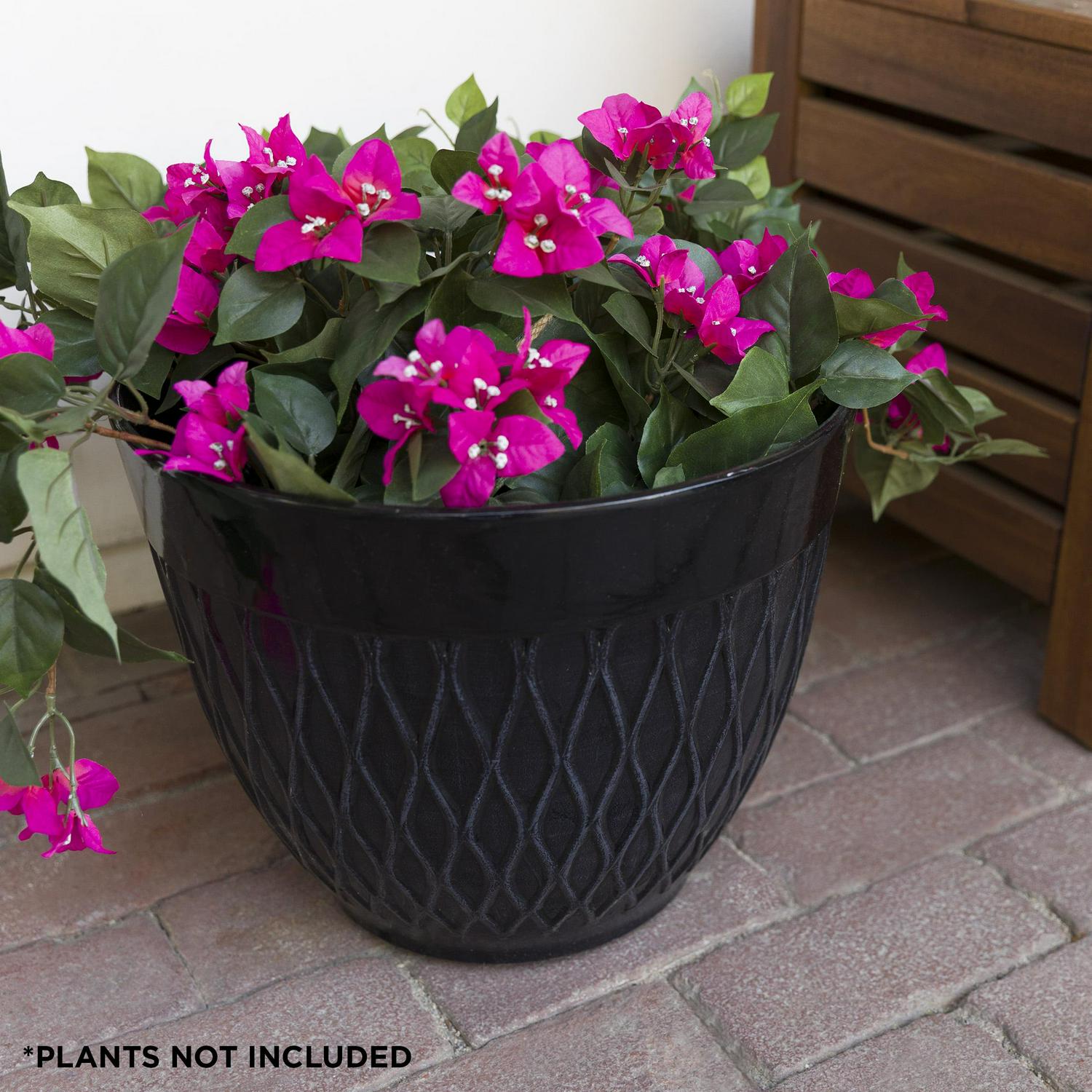 Alpine Corporation 15" x 12" Stone-Look Planters with Drainage Holes, Black, Set of 2 - Image 8