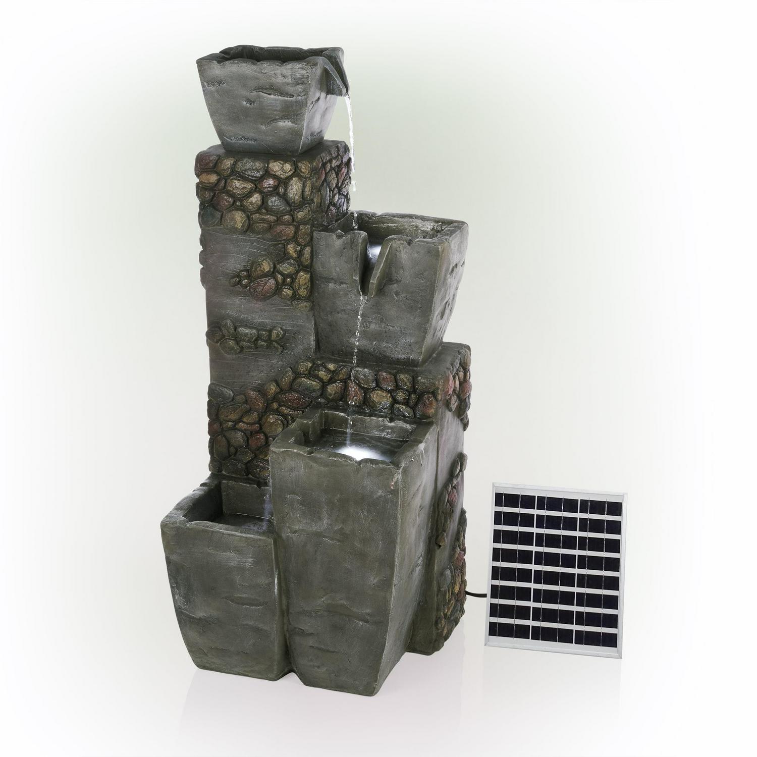 Alpine Corporation 19" x 16" x 43" Tiered Cascading Fountain with LED Lights, Gray - Image 8