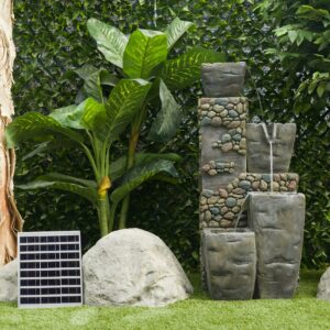 Alpine Corporation 19" x 16" x 43" Tiered Cascading Fountain with LED Lights, Gray