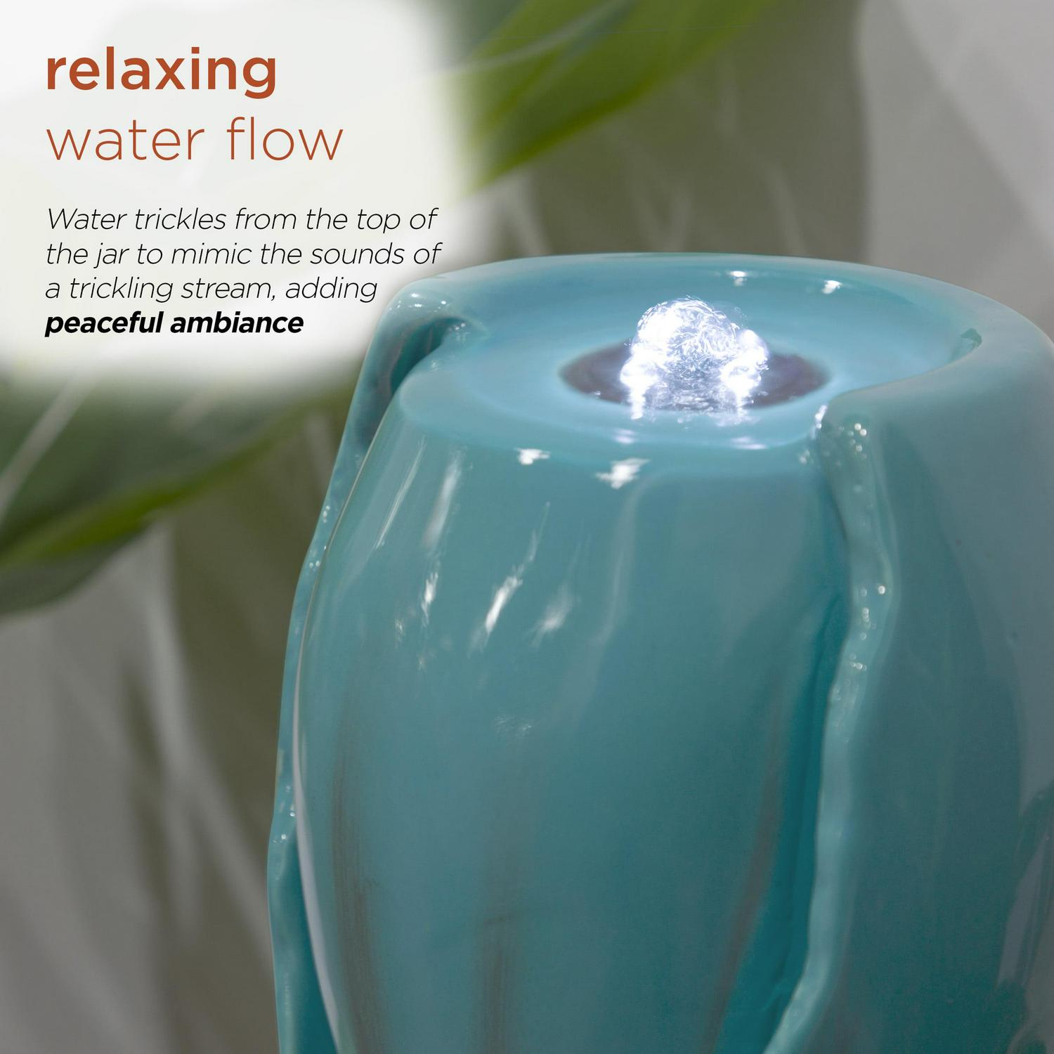 Alpine Corporation 12" Tall Indoor Ceramic Jar Tabletop Fountain with LED Lights, Turquoise - Image 6