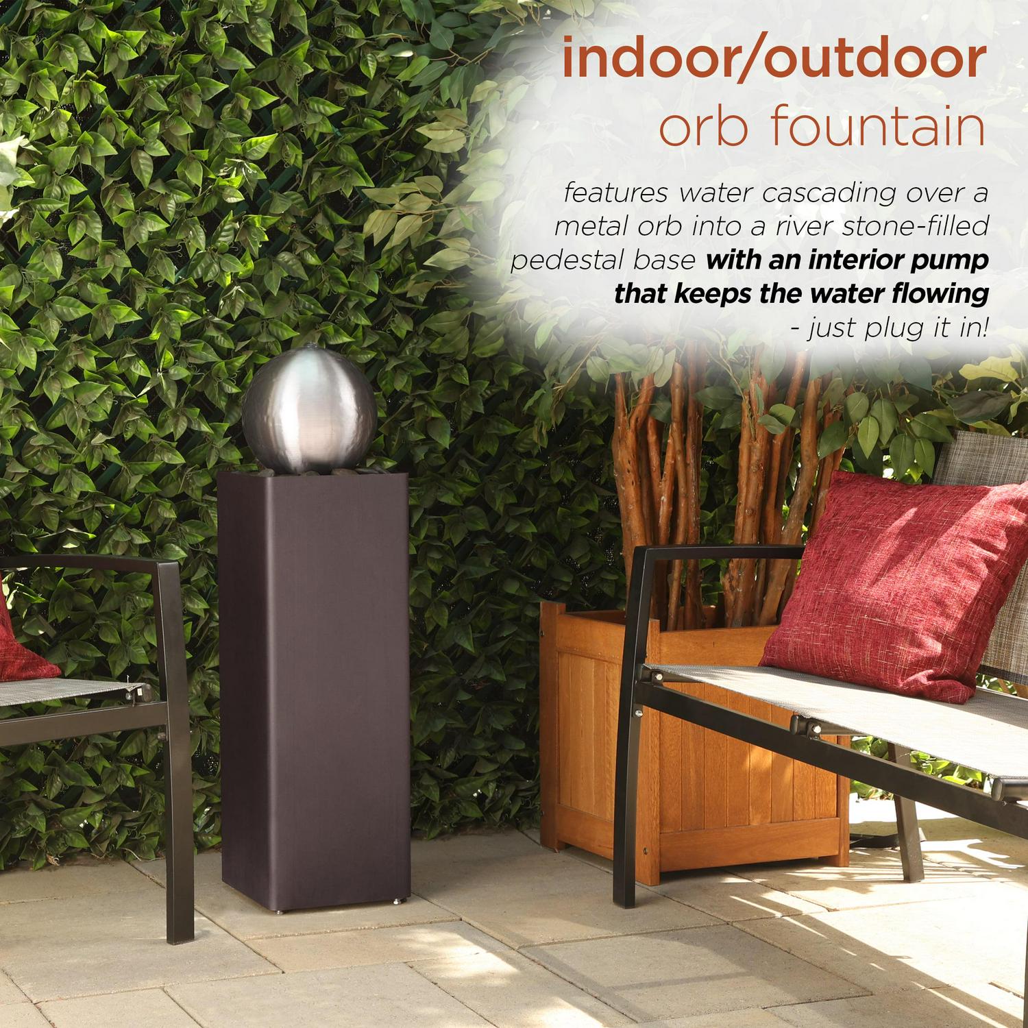 Alpine Corporation 10" x 37" Plug-In Cascading Metal Orb Fountain, Brown/Silver - Image 4