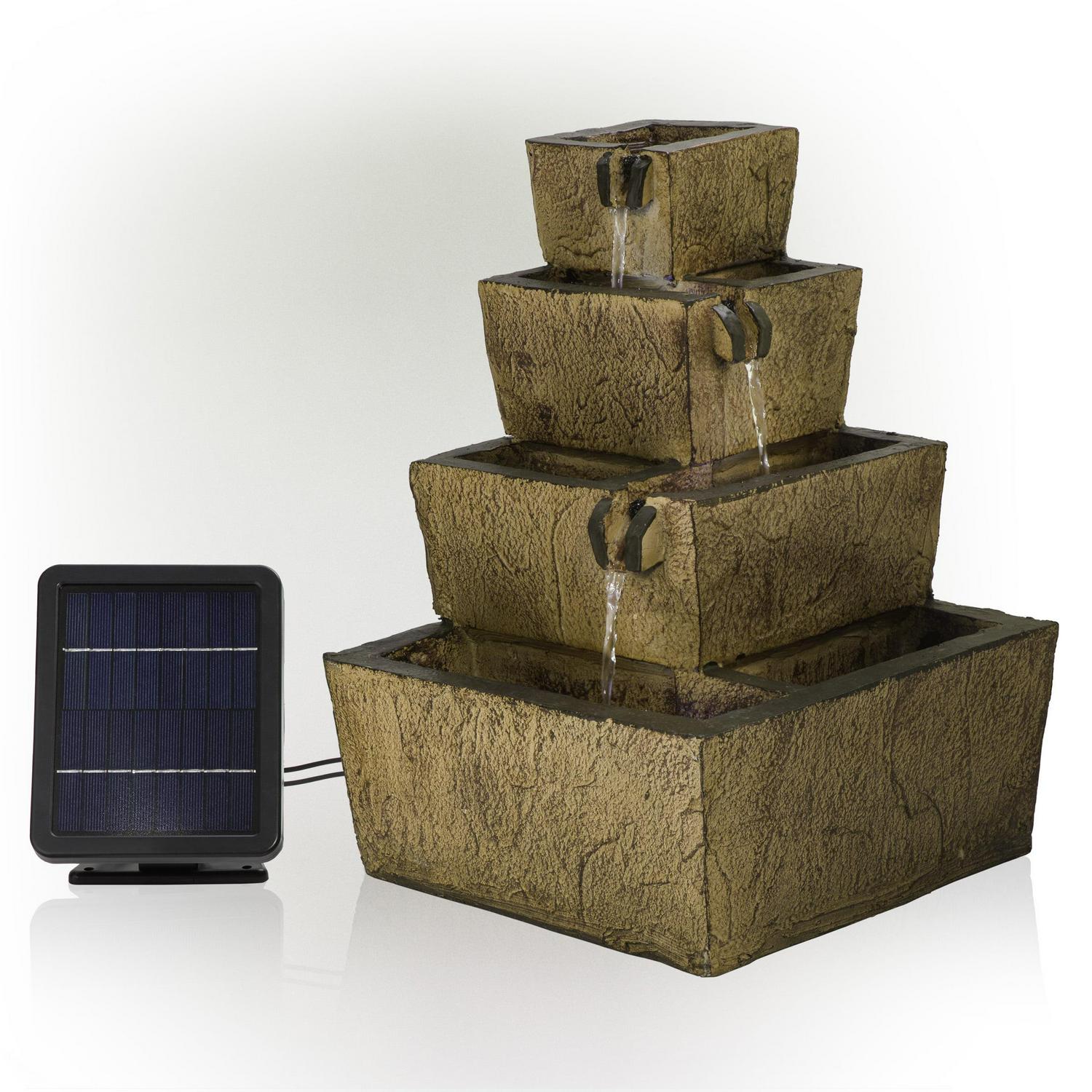 Alpine Corporation 17" Tall Solar Rustic Tiered Fountain Yard Decoration with LED Lights - Image 2