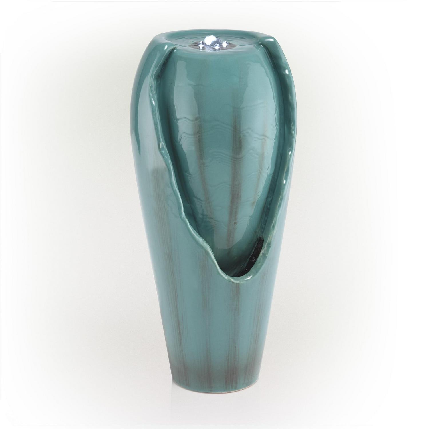 Alpine Corporation 12" Tall Indoor Ceramic Jar Tabletop Fountain with LED Lights, Turquoise - Image 9