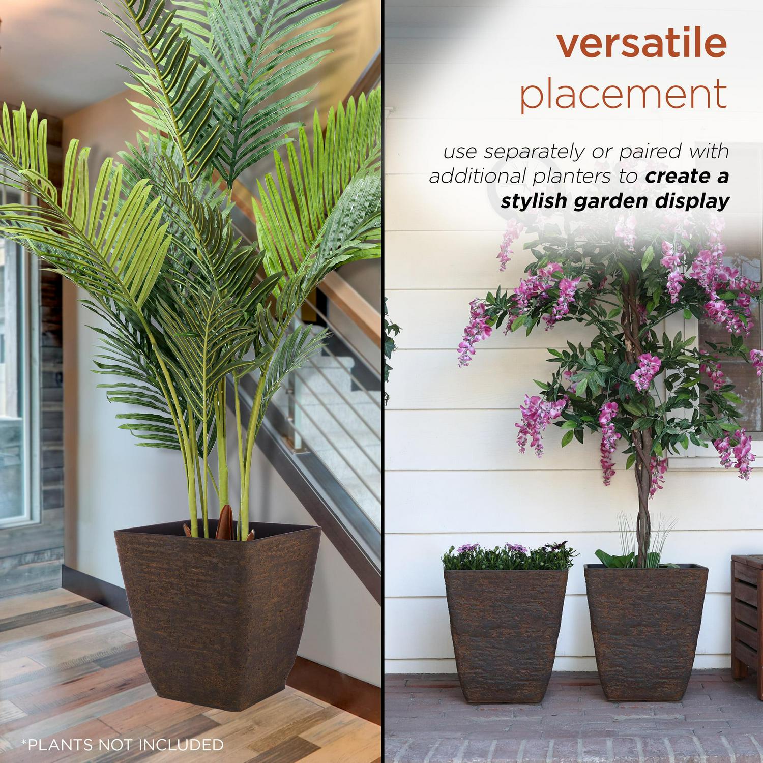 Alpine Corporation 16" x 17" Stone-Look Planters, Brown, Set of 2 - Image 5