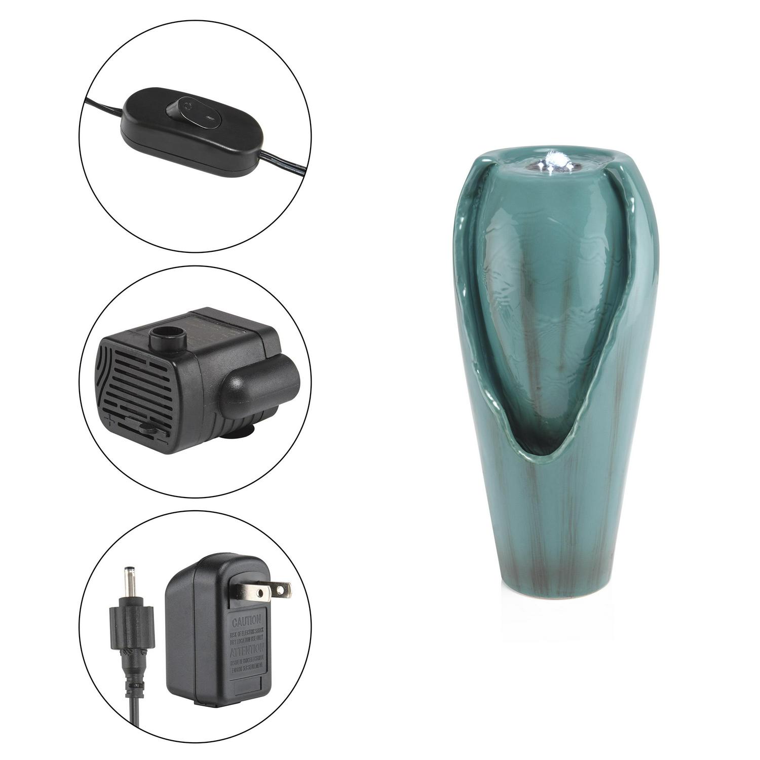 Alpine Corporation 12" Tall Indoor Ceramic Jar Tabletop Fountain with LED Lights, Turquoise - Image 10