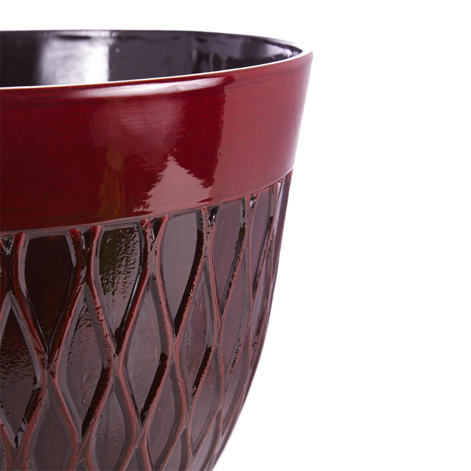 Alpine Corporation 15" x 12" Stone-Look Planters with Drainage Holes, Red, Set of 2 - Image 10