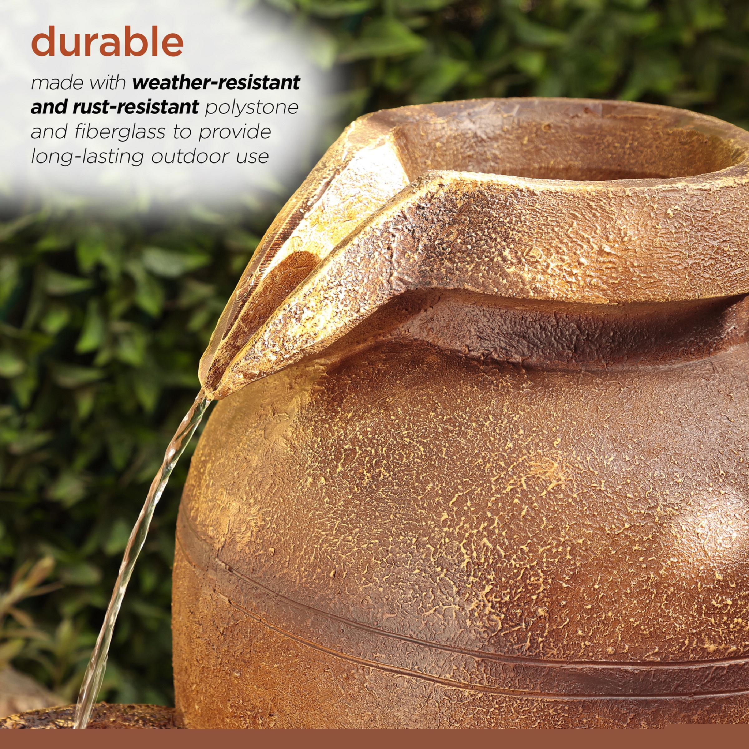 Alpine Corporation 20" x 19" x 43" Cascading Vase Fountain with LED Lights, Brown - Image 7