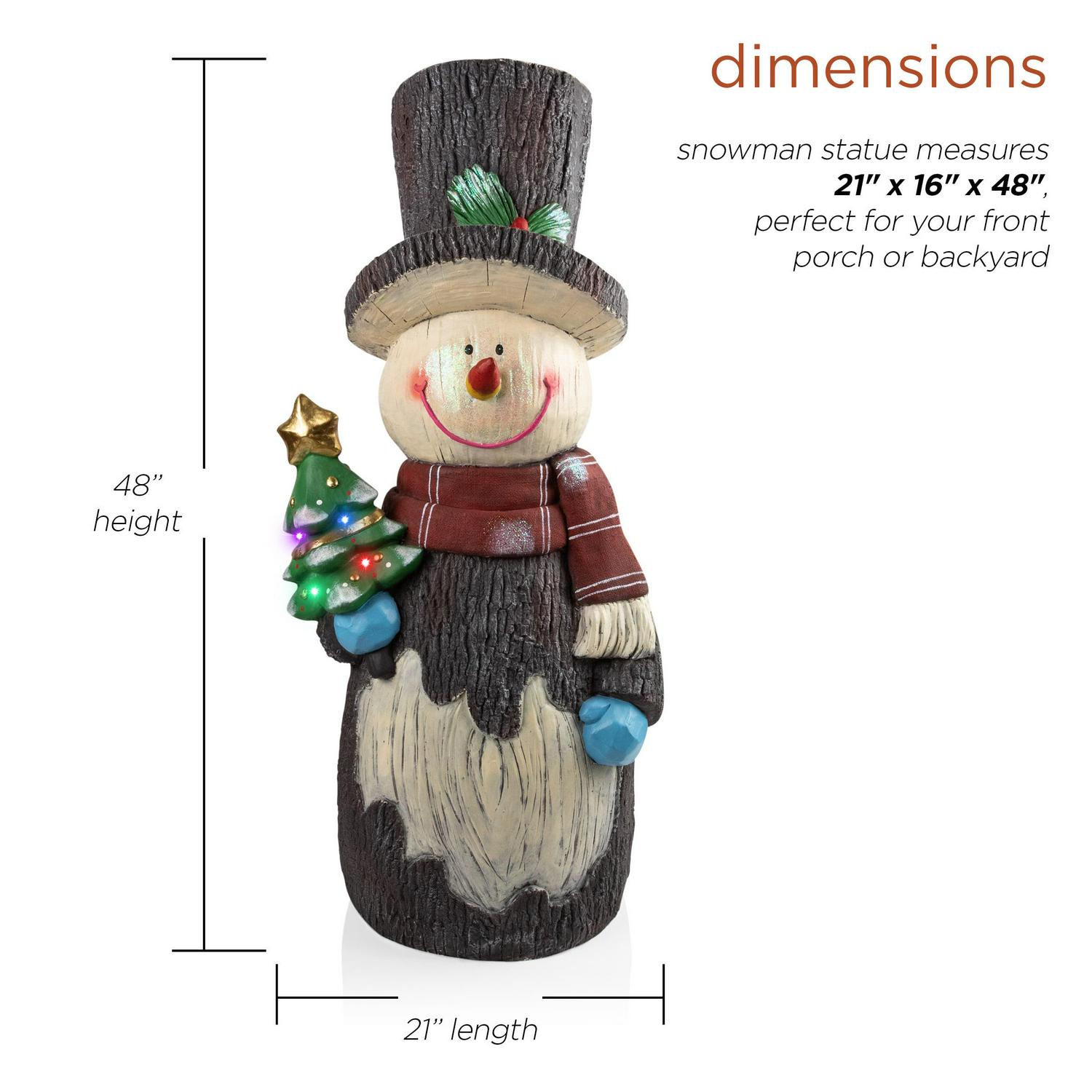 Alpine Corporation 21" x 16" x 48" Polyresin Snowman Light-Up Holiday Statue, Brown - Image 3