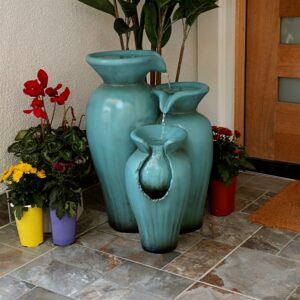 Alpine Corporation 21" Tall Turquoise Fountain Pot Decoration
