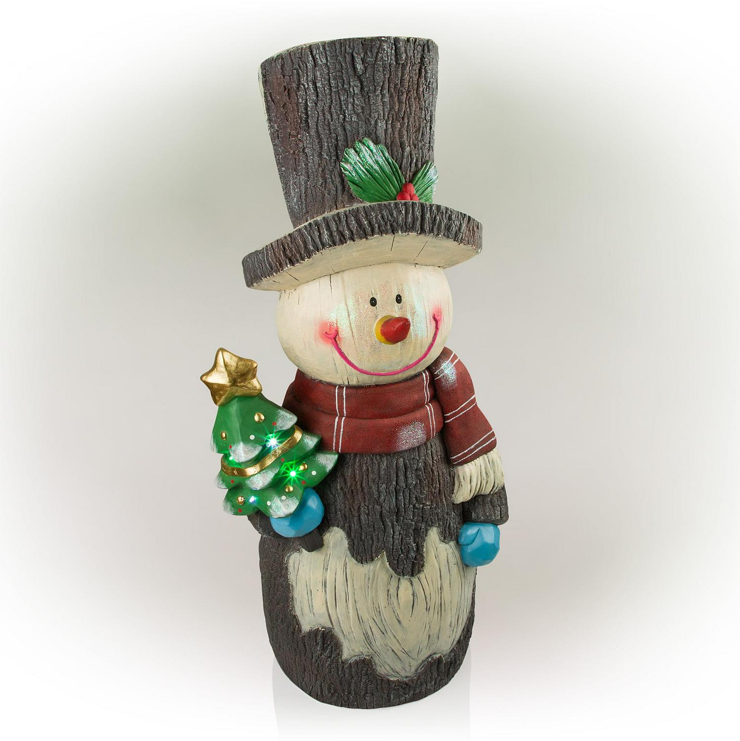 Alpine Corporation 21" x 16" x 48" Polyresin Snowman Light-Up Holiday Statue, Brown - Image 8