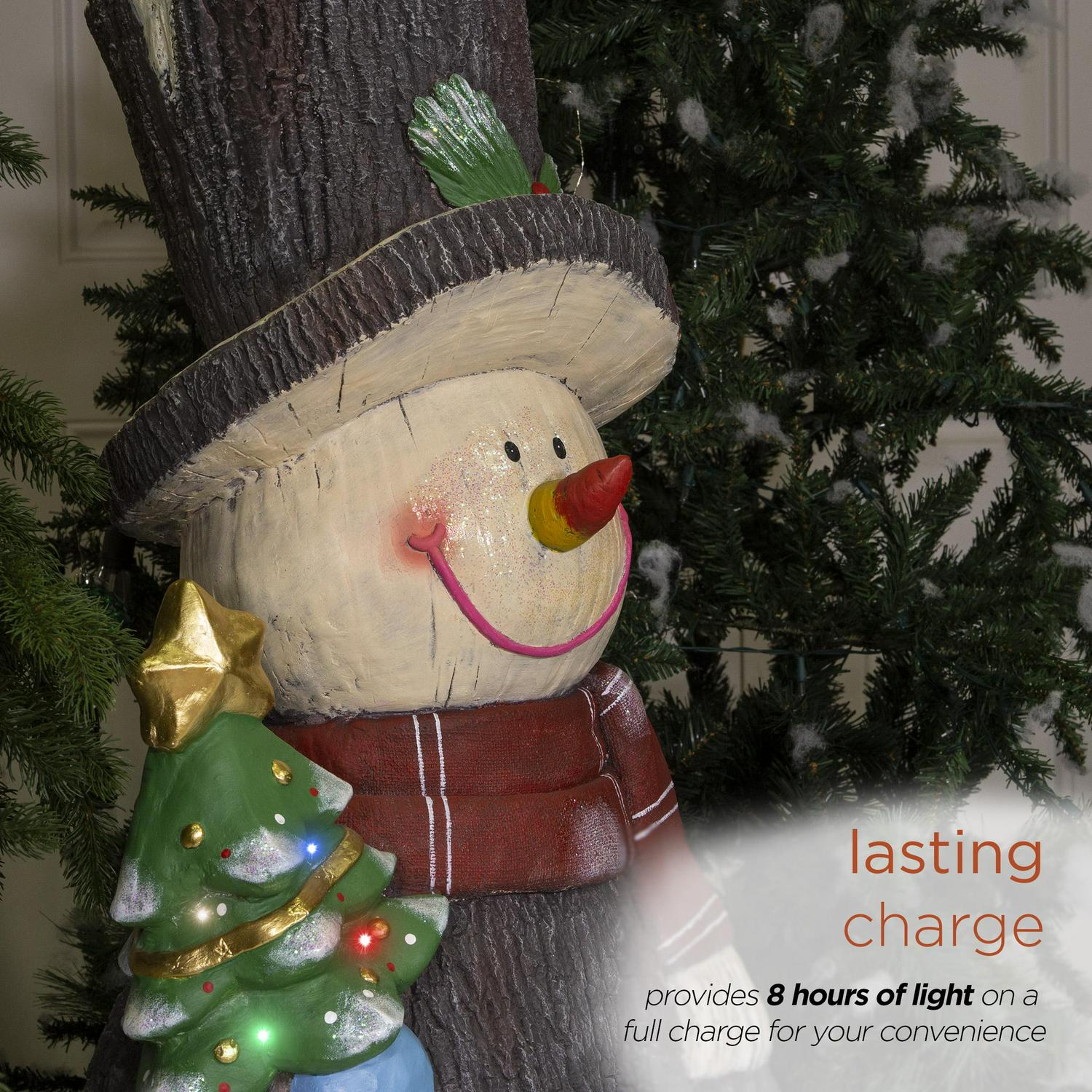 Alpine Corporation 21" x 16" x 48" Polyresin Snowman Light-Up Holiday Statue, Brown - Image 6