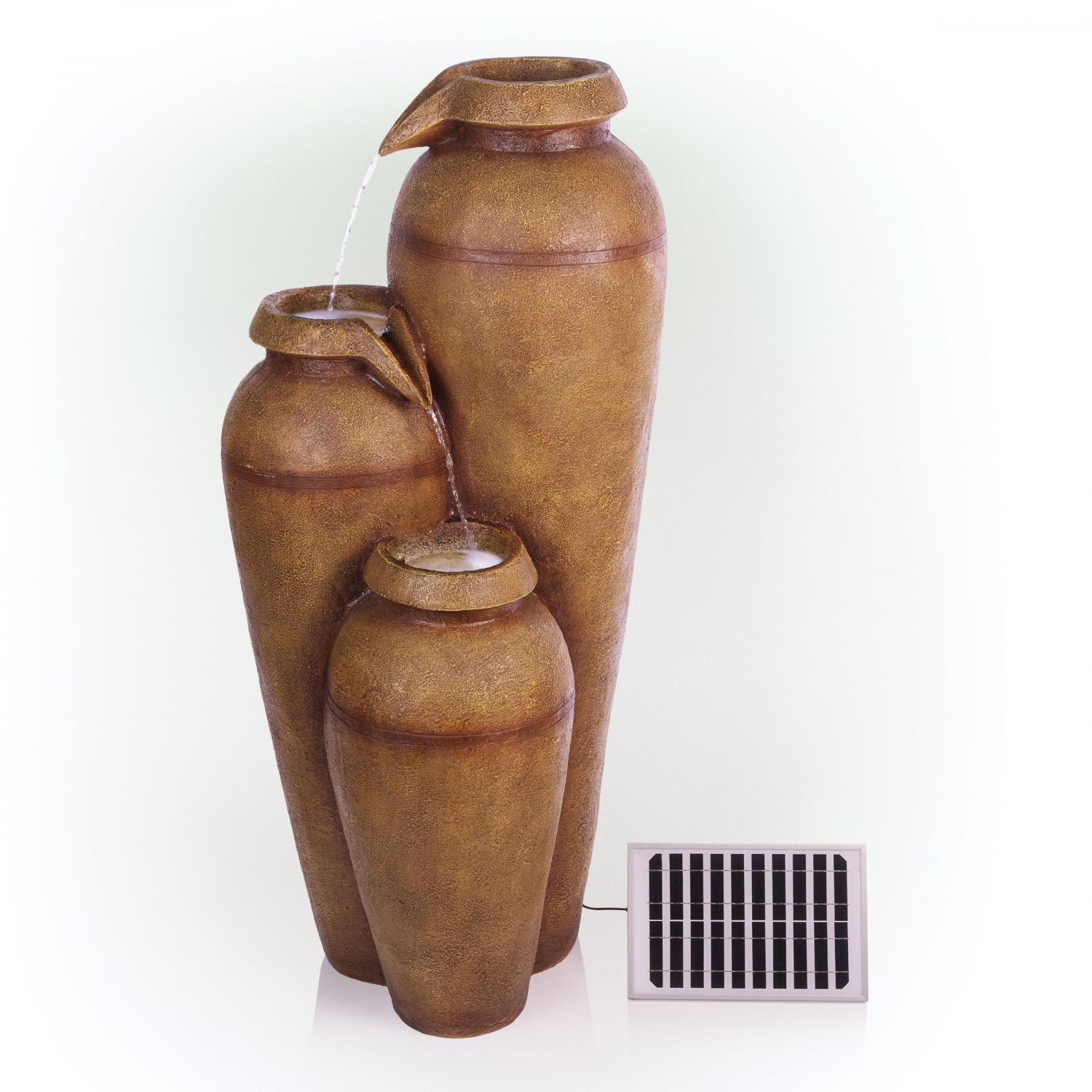 Alpine Corporation 20" x 19" x 43" Cascading Vase Fountain with LED Lights, Brown - Image 8