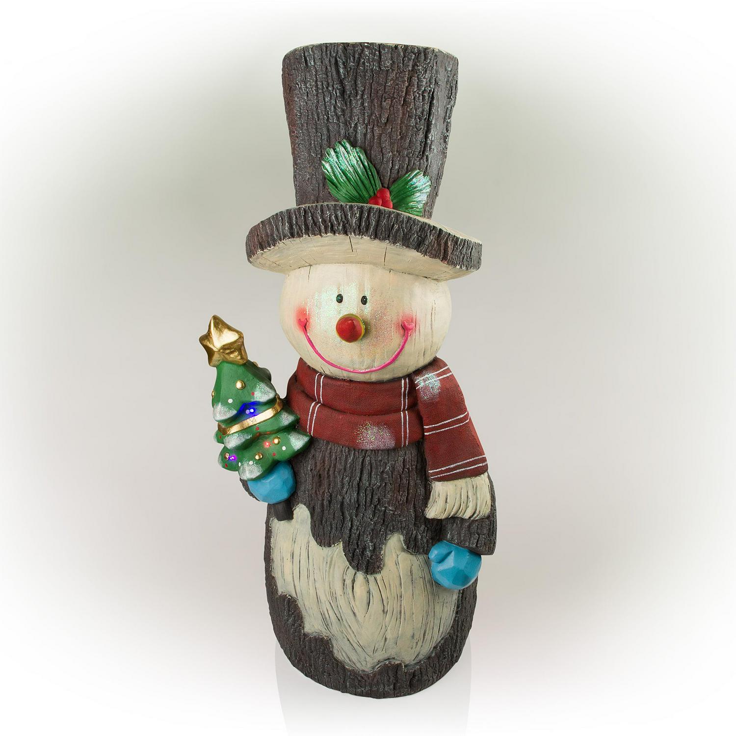 Alpine Corporation 21" x 16" x 48" Polyresin Snowman Light-Up Holiday Statue, Brown - Image 2