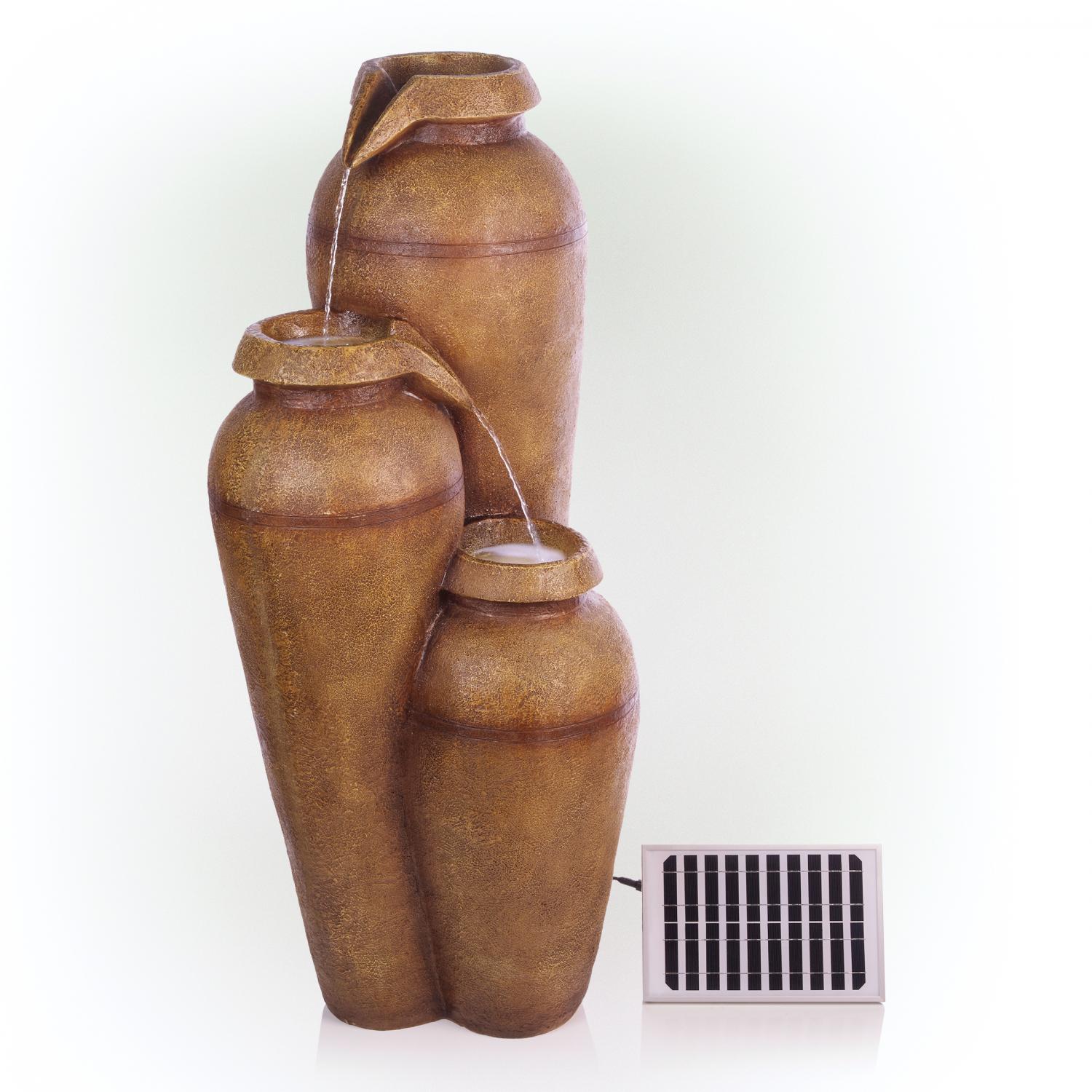 Alpine Corporation 20" x 19" x 43" Cascading Vase Fountain with LED Lights, Brown - Image 2