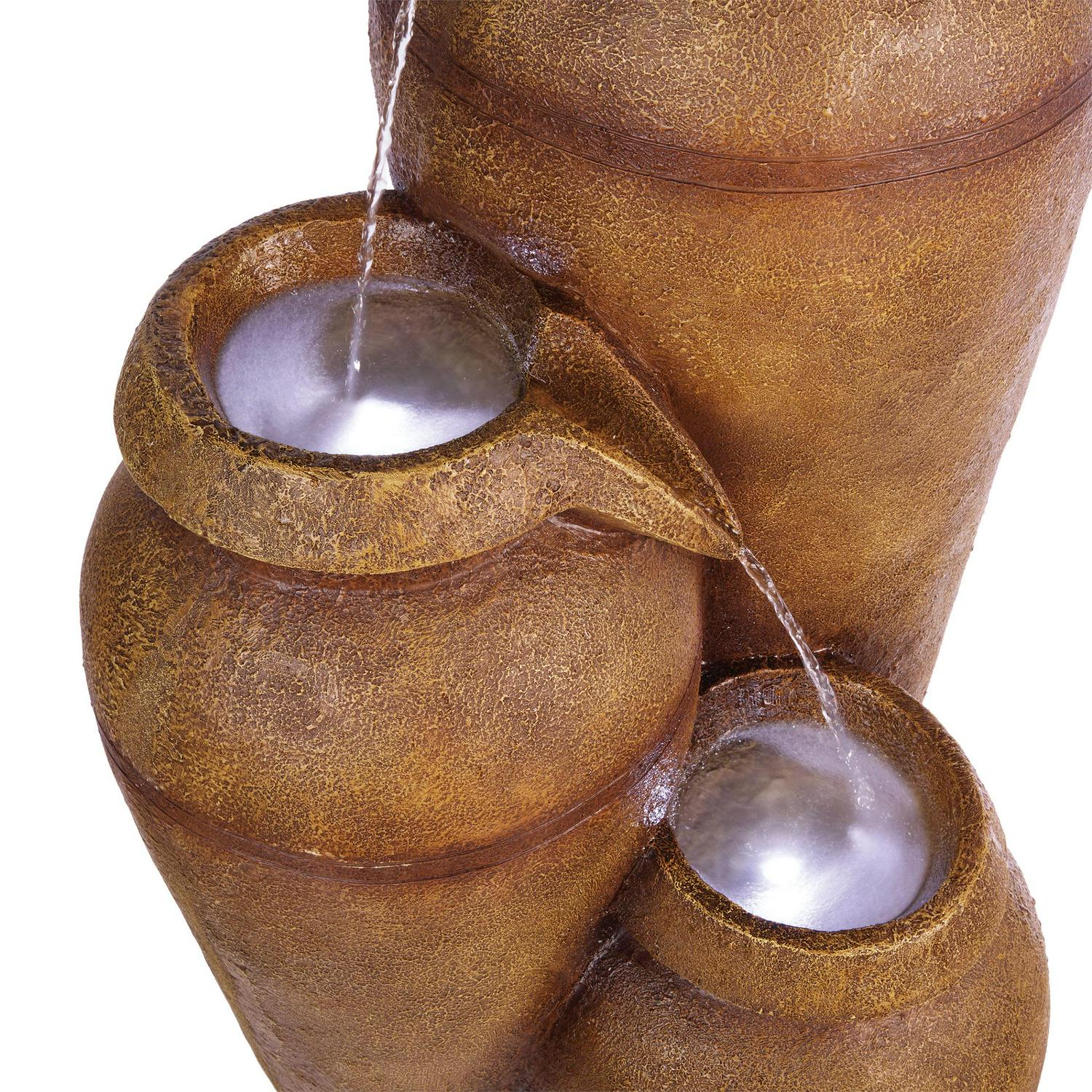 Alpine Corporation 20" x 19" x 43" Cascading Vase Fountain with LED Lights, Brown - Image 10