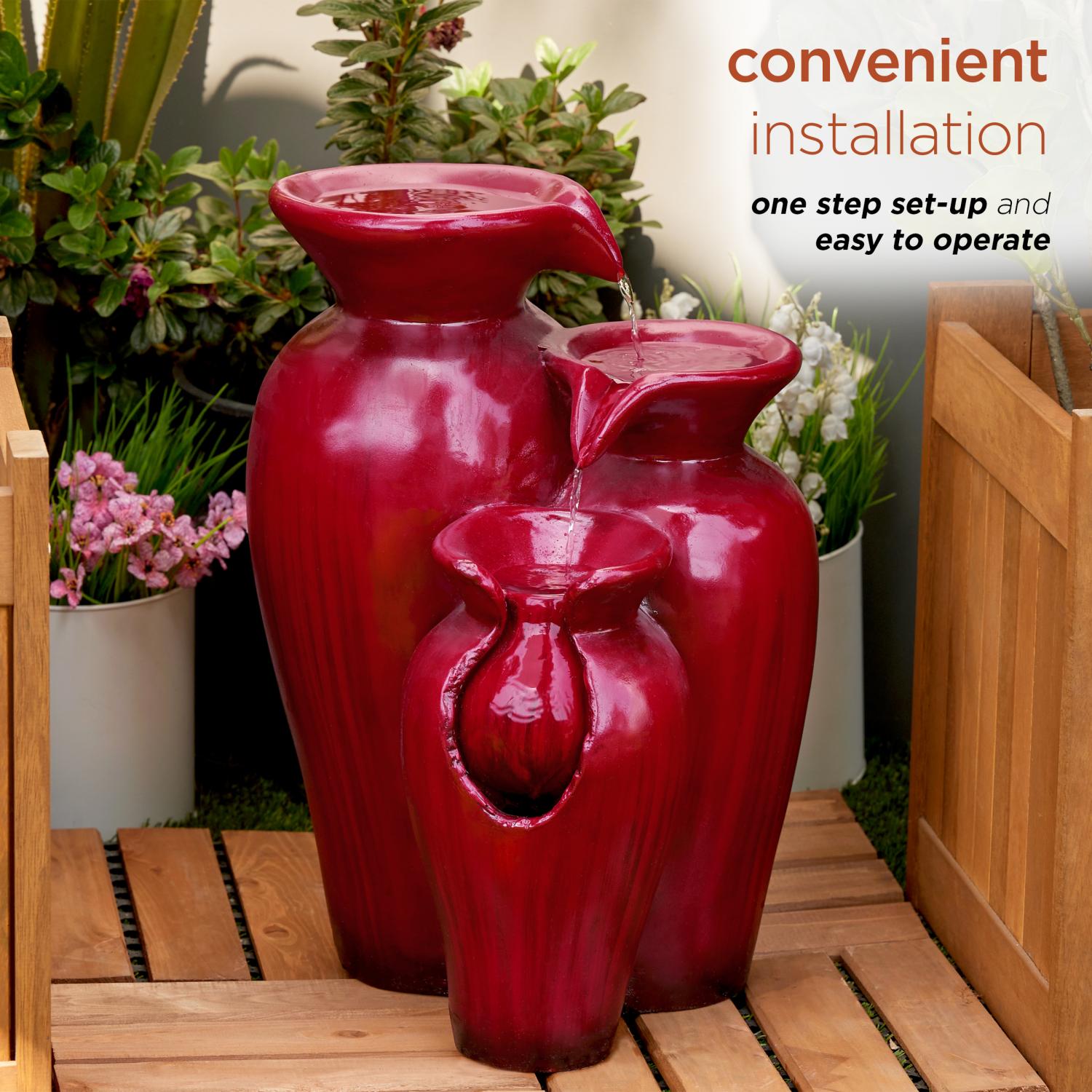 Alpine Corporation 21"H Outdoor 3-Tier Jar Fountain, Red - Image 5