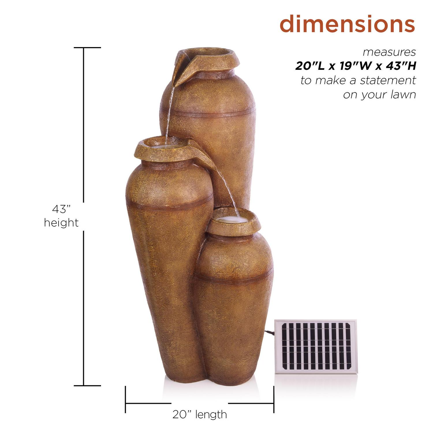 Alpine Corporation 20" x 19" x 43" Cascading Vase Fountain with LED Lights, Brown - Image 3