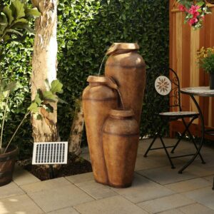 Alpine Corporation 20" x 19" x 43" Cascading Vase Fountain with LED Lights, Brown