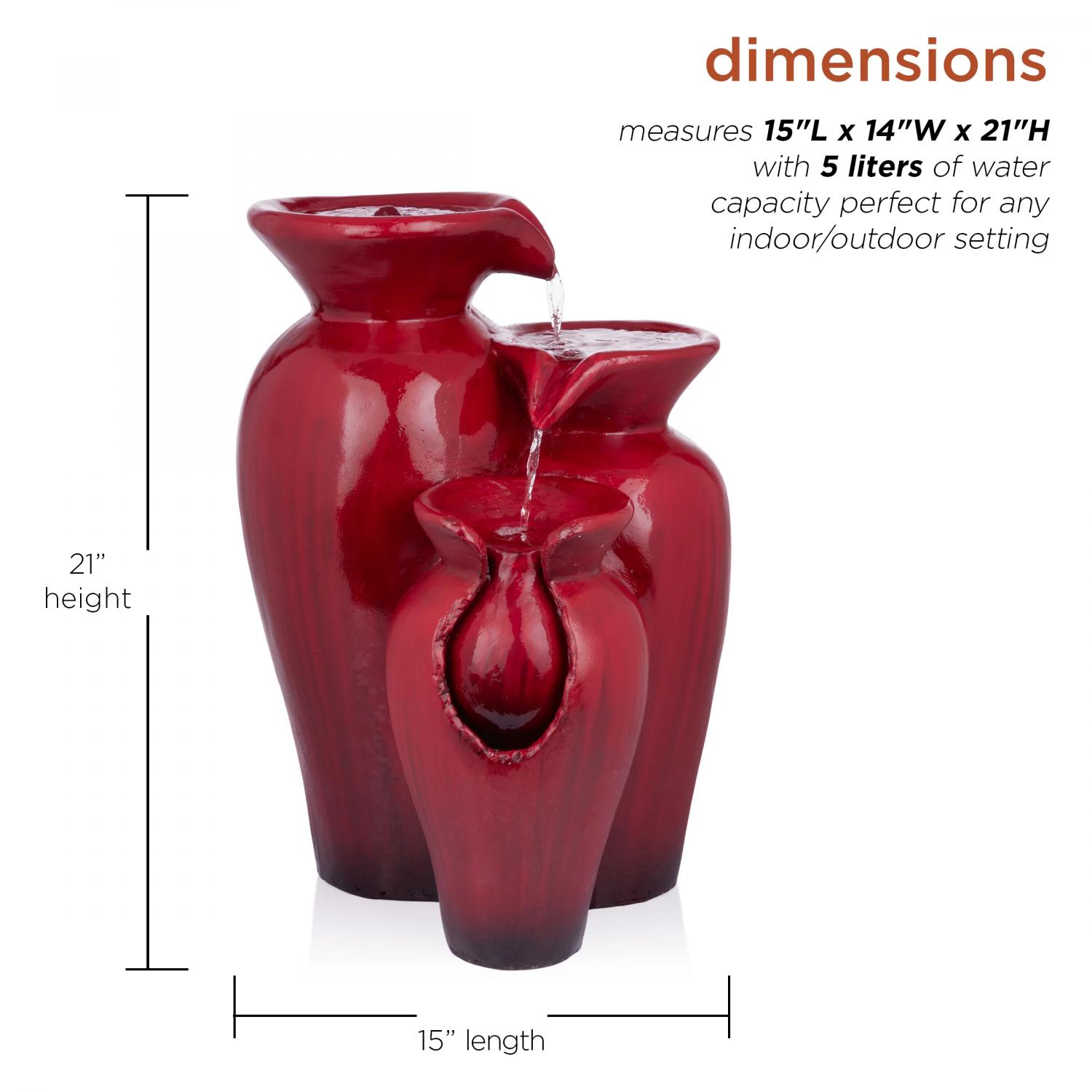 Alpine Corporation 21"H Outdoor 3-Tier Jar Fountain, Red - Image 3