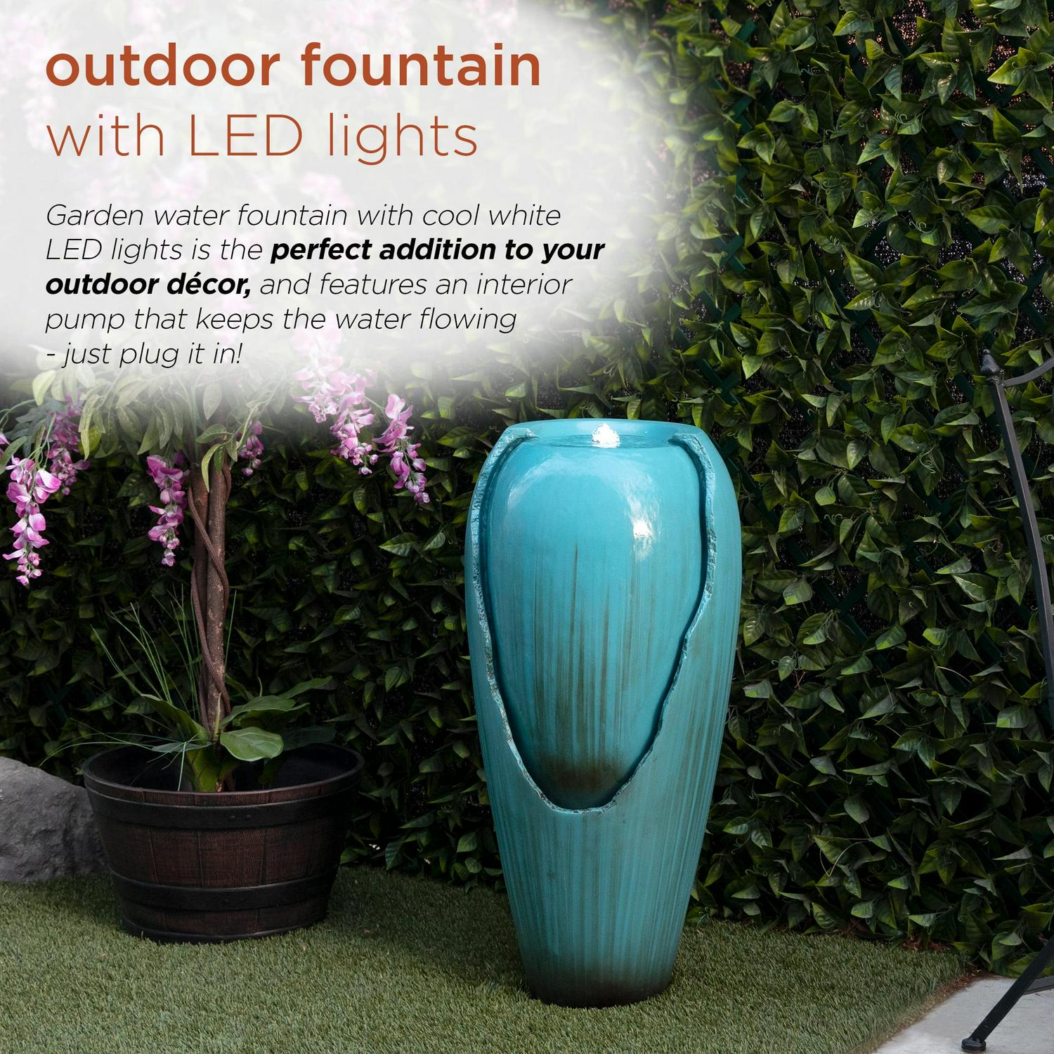 Alpine Corporation - 33" Tall Outdoor Antique Jar Water Fountain with LED Lights, Vintage Light Waterfall – Relaxing Garden Fountain for Patio, Deck, or Yard (Turquoise) - Image 4