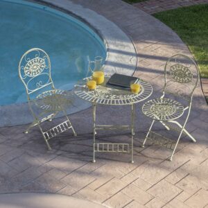 Alpine Corporation 3-Piece Steel Floral Patio Bistro Set, White